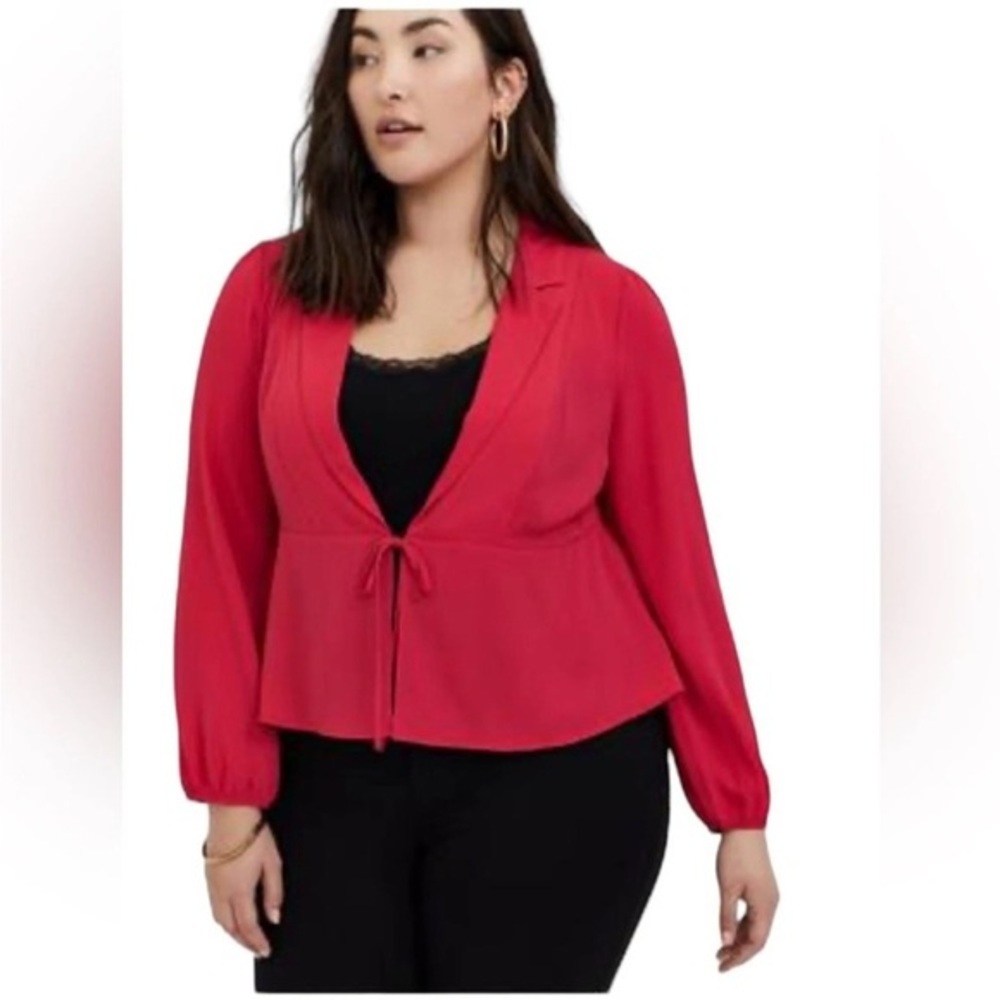Torrid Fuchsia Pink Crepe Tie Front Peplum Jacket Size 2